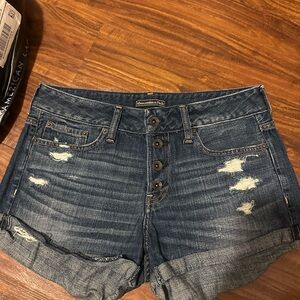 Abercrombie & Fitch Women's Distressed Dark Blue Jean Shorts